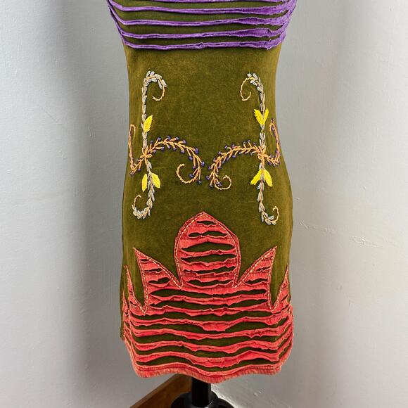 KPC Boho Multicolored Razor Cut Handcrafted Embroidered Dress Small - Picture 3 of 10